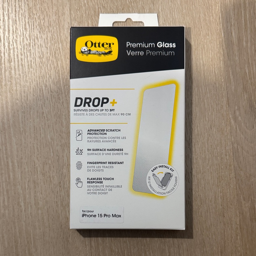 OtterBox Drop+ Premium Glass Screen Protector for iPhone 15 Pro Max - Clear
